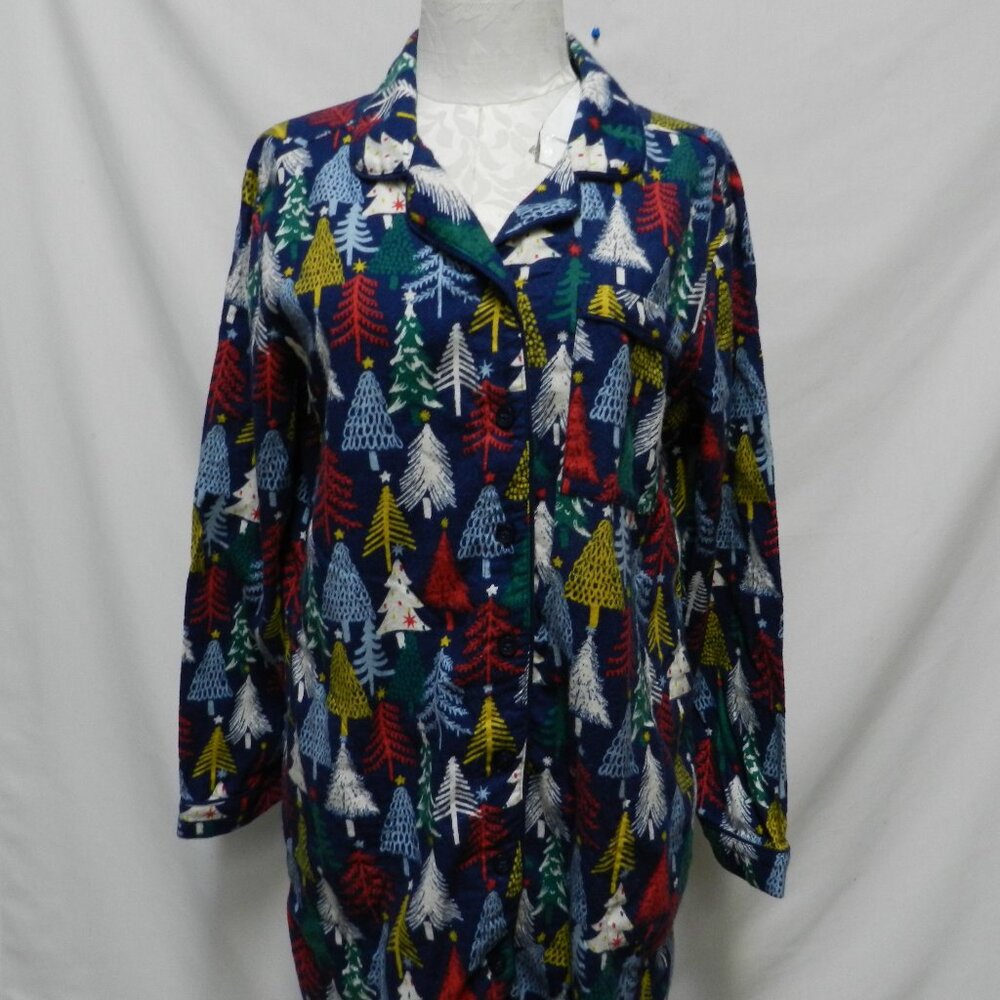 Hanna Andersson Christmas Tree Flannel Shirt Nightgown Women Size Medium Md M